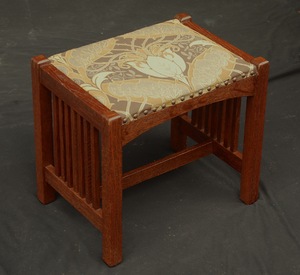 Original L J G Stickley spindle footstool, signed  L J G Stickley Handcraft. 1906 to 1912 